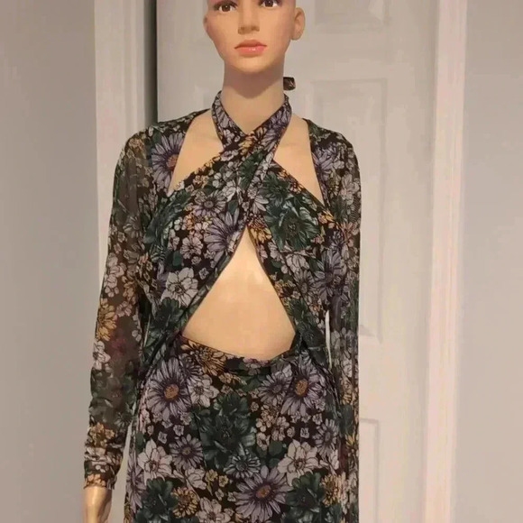 AFRM floral wrap front peek a boo mesh dress - Picture 15 of 16